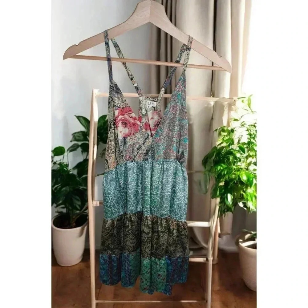 Paani Midi Boho Patchwork Halter Swing Dress Size… - image 6